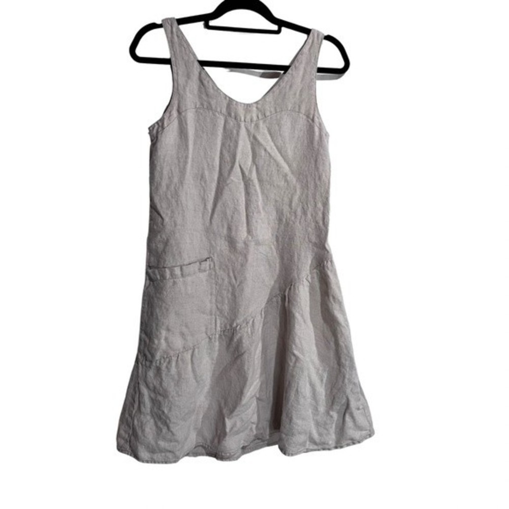 Garnet Hill Lagenlook Beige 100% Linen Pull On Trapeze Dress Size 4